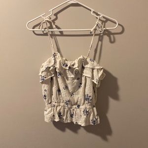 American Eagle Crop Top- Size small- White With Blue Flowers- Poofy Shirt